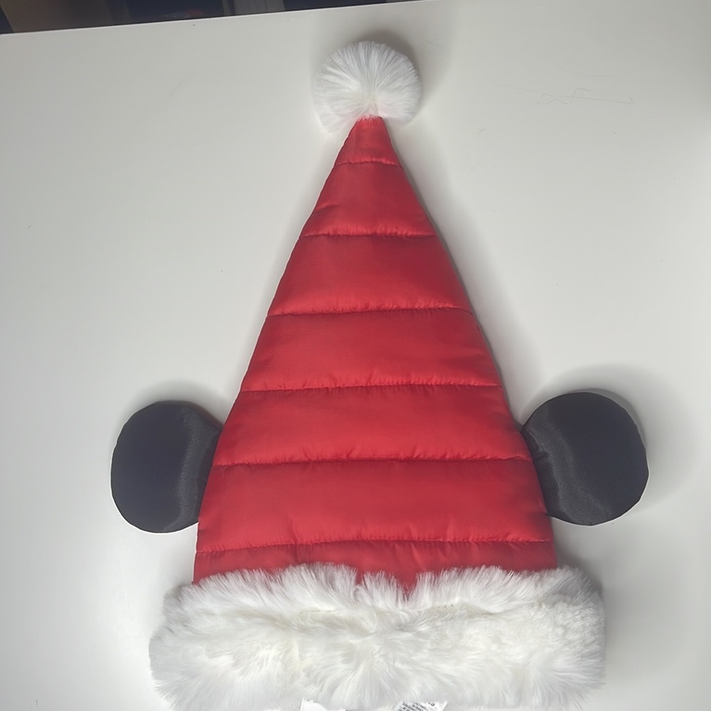 One Size Disney Parks Mickey Mouse Ears Quilted Santa Hat Christmas Holiday NEW! - Picture 8 of 13